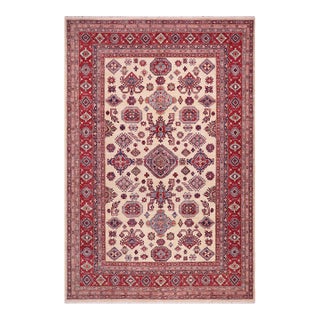 Southwestern Super Kazak Beige/Red Wool Rug - 8'1'' X 9'7'' For Sale
