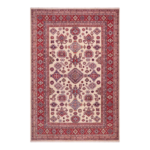 Southwestern Super Kazak Beige/Red Wool Rug - 8'1'' X 9'7'' For Sale