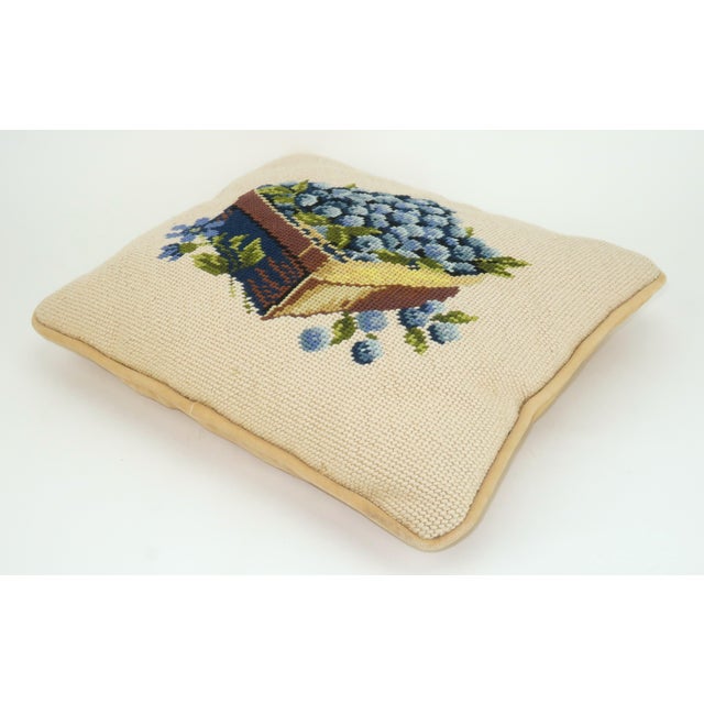 Vintage Blueberry Basket Needlepoint Pillow For Sale - Image 4 of 12
