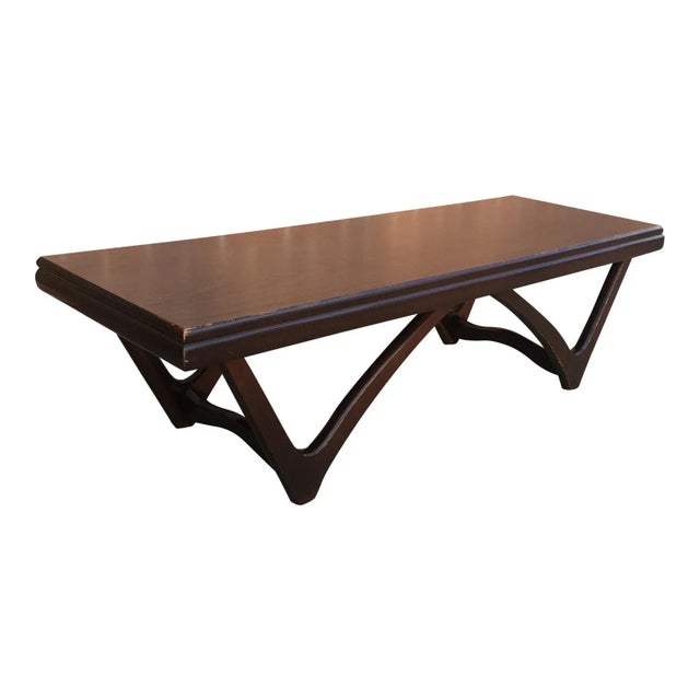 Rare sculptural coffee table / bench hand crafted solid mahogany top and frame and walnut veneer atop trademark “Pearsall...