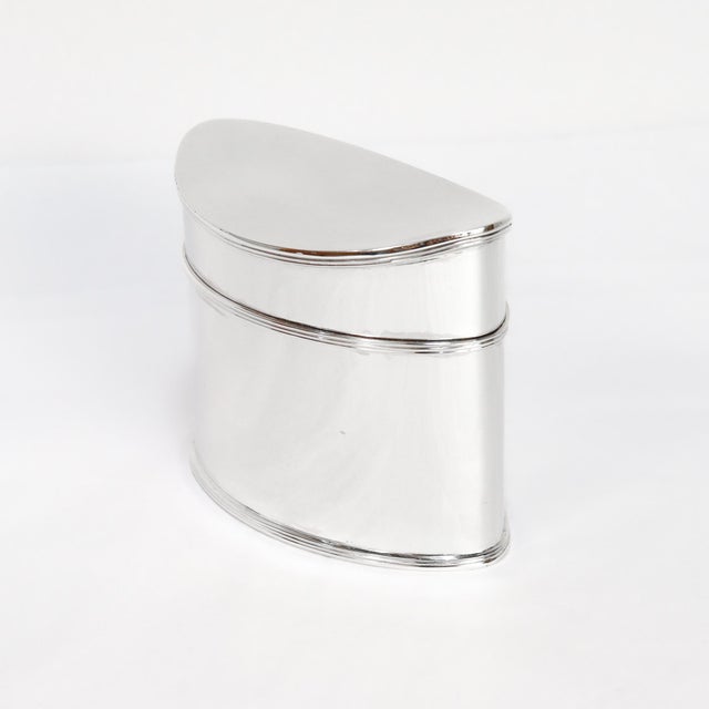 Tiffany and Co. Vintage Tiffany & Co Italian Sterling Silver Navette Shaped Box or Tea Caddy For Sale - Image 4 of 14