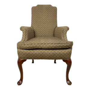 Late 20th Century Traditional Open Arm Chair With Down-Filled Seat, Cabriole Leg