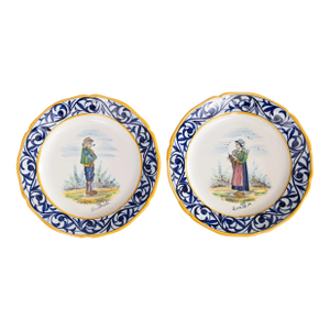 Antique French Faience Quimper Plates - A Pair