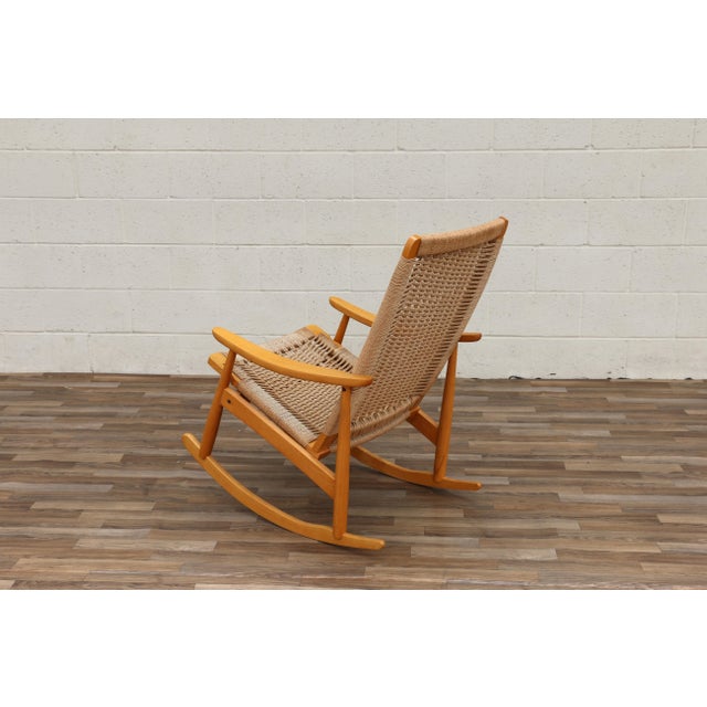 Mid-Century Modern Yugoslavian Woven Rocking Chair & Folding Ottoman | Circa 1960s For Sale - Image 16 of 18