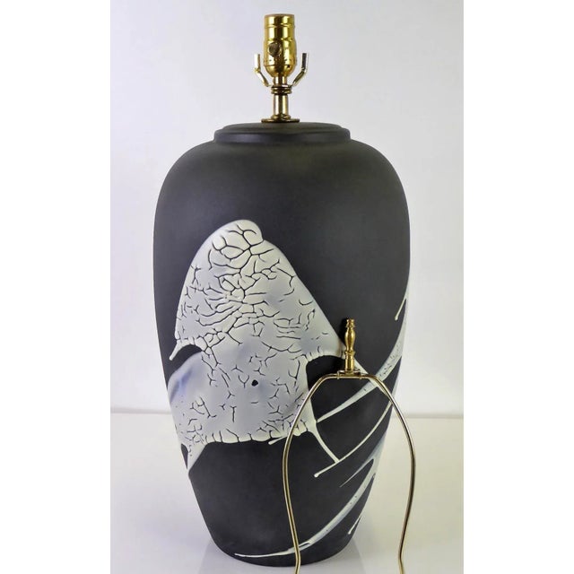 Mid-Century Modern Vintage Lava Glaze Ceramic Lamp in Black For Sale - Image 11 of 13