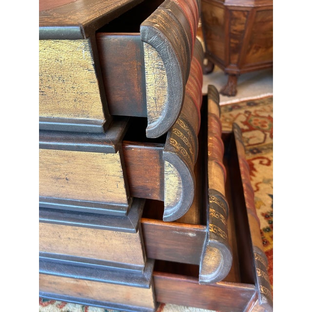 Traditional Trompe L’oeil Stack of Leather Books Chest of Drawers For Sale - Image 3 of 13