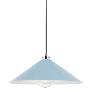 Hudson Valley Lighting Mark D. Sikes Clivedon 1-Light Pendant, 20" - Polished Nickel/Blue Bird For Sale