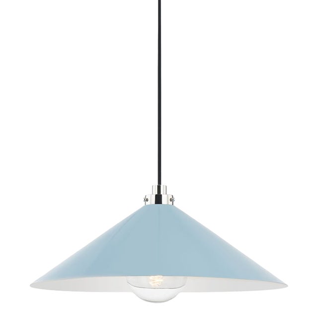 Hudson Valley Lighting Mark D. Sikes Clivedon 1-Light Pendant, 20" - Polished Nickel/Blue Bird For Sale