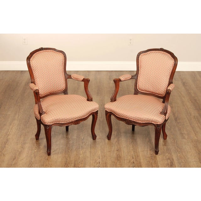 High Quality Antique Late 19th Century Pair of Carved and Custom Upholstered Armchairs