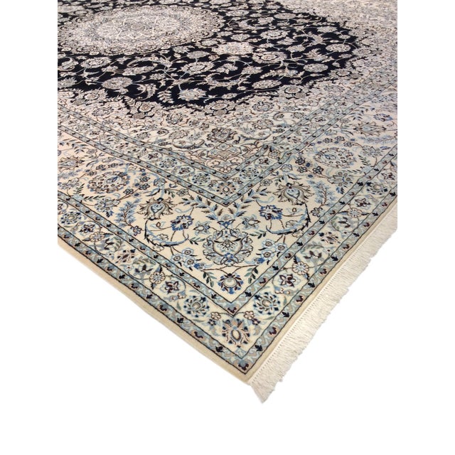 Modern Persian Nain Silk & Wool Navy Area Rug- 8' 7" X 12' 1" For Sale - Image 3 of 6