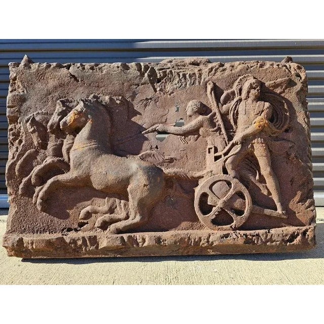 A rare and most impressive antique European cast iron mythological relief panel fireback. 18th/19th Century, Continental...
