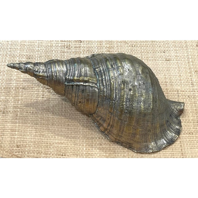 Mid century brass large whelk shell. Lovely detailing! Can be used as a planter or as a decorative object on console table...