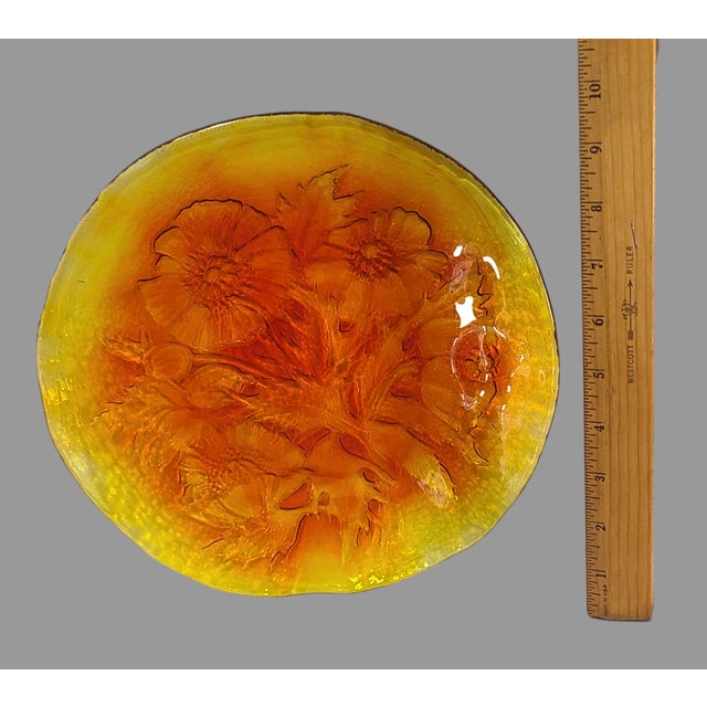 Mid 20th Century Vintage Amberina Glass Raised Floral Thistle Plate, Platter For Sale - Image 5 of 7