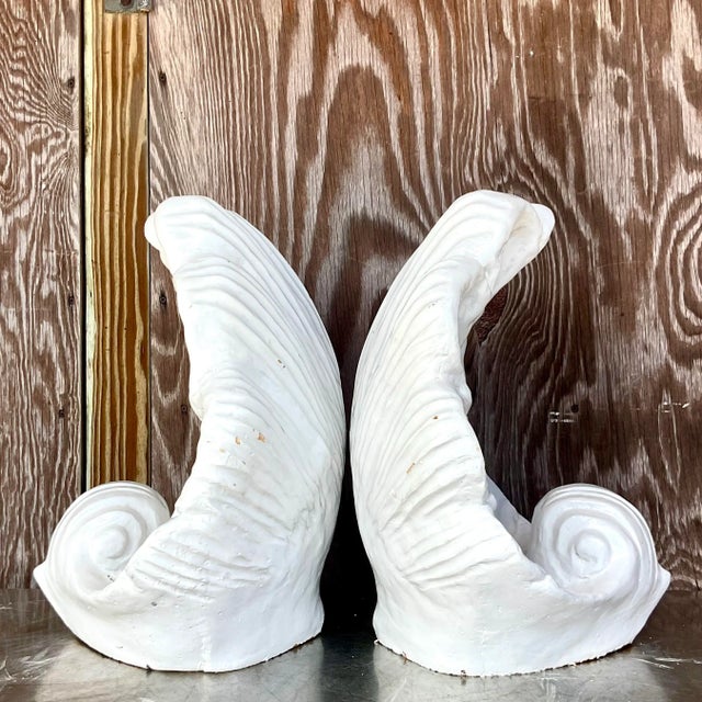Vintage Coastal Glazed Ceramic Clam Shells - a Pair For Sale In West Palm - Image 6 of 8