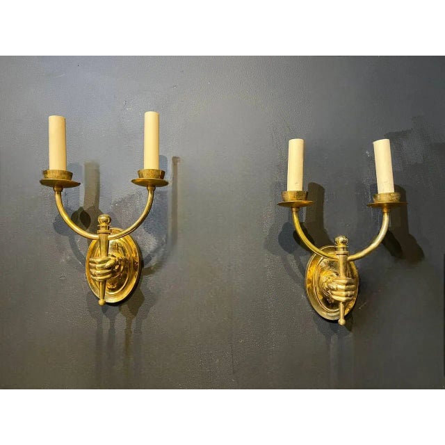 1930s 1930's Double Lights Hands Sconces - a Pair For Sale - Image 5 of 7