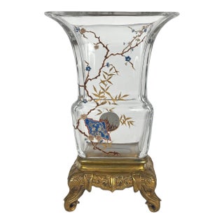 19th Century French Baccarat Chinoiserie Ormolu Mounted Enameled Glass Vase. Circa 1880 For Sale