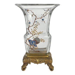 19th Century French Baccarat Chinoiserie Ormolu Mounted Enameled Glass Vase. Circa 1880