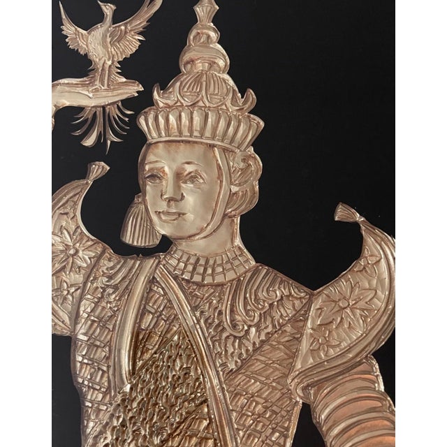 Large Mid-Century Asian Repoussé Metal Wall Art Plaques by Sebet, 1968 – Pair For Sale - Image 9 of 12