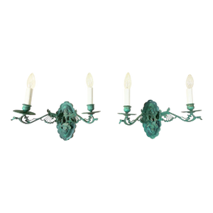 Pair of Antique French Style Verdigris Wall Sconces