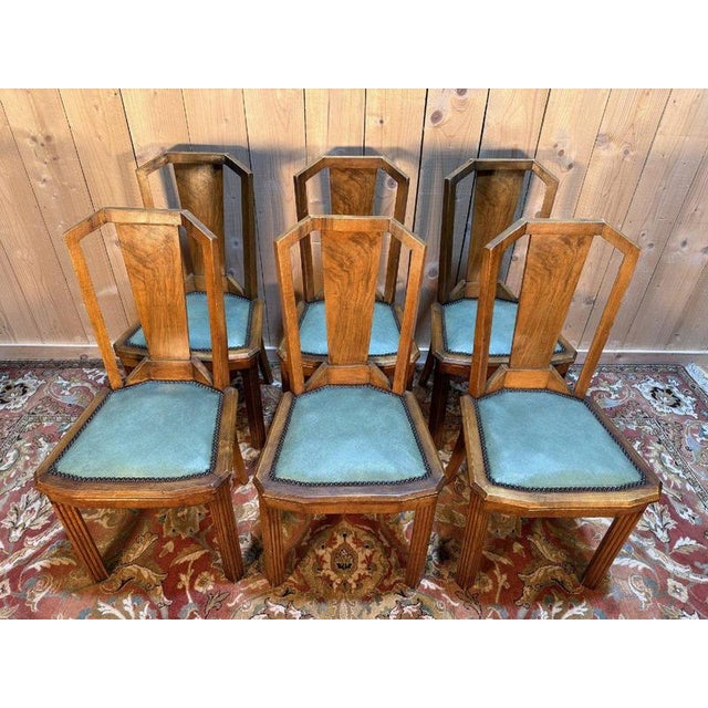 Art Deco Chairs in Green Vinyl, Set of 6 For Sale - Image 3 of 10