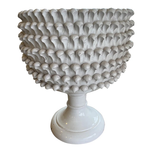 Vintage White Pinecone Pottery Planter For Sale