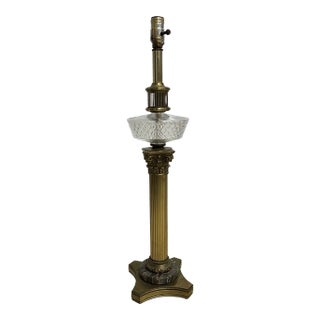 Brass and Marble Corinthian Column Spirit Lamp With Glass Font For Sale