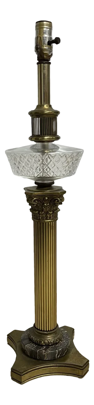 Brass and Marble Corinthian Column Spirit Lamp With Glass Font