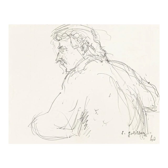 Portrait - Original Pen Drawing by S. Goldberg - Mid 20th Century Mid 20th Century For Sale