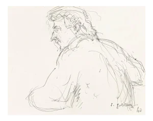 Portrait - Original Pen Drawing by S. Goldberg - Mid 20th Century Mid 20th Century