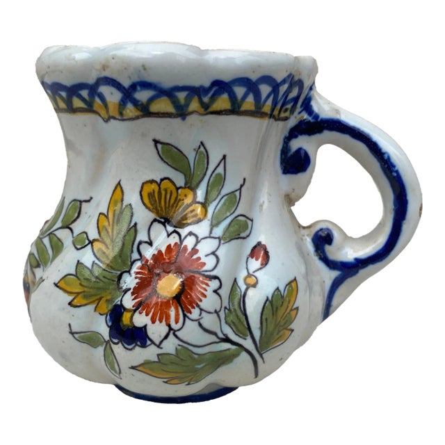 Petite French Faience Handled Pot or Vase Desvres, Circa 1900 For Sale