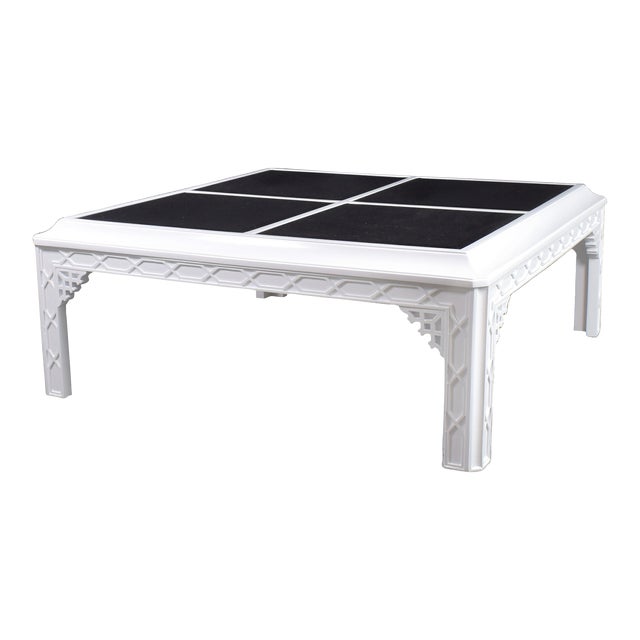 1970s Hollywood Regency Mirrored Fretwork Coffee Table For Sale