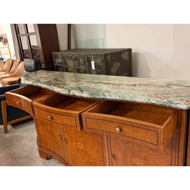 Wood Custom Design Louis XVI–Style Marble Top + Burl Credenza For Sale - Image 7 of 12