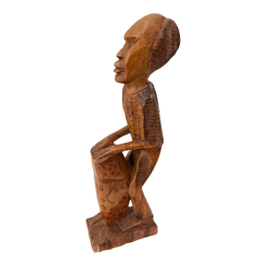 20th Century African Drumming Man Hand-Carved Wood Sculpture