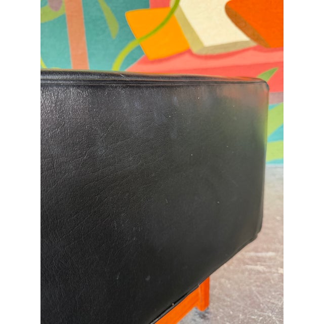 1960s Mid Century Selig Attributed Walnut and Faux Leather Tufted Bench For Sale - Image 10 of 11