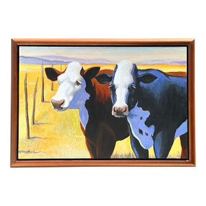 Vintage Original Cow Painting on Canvas