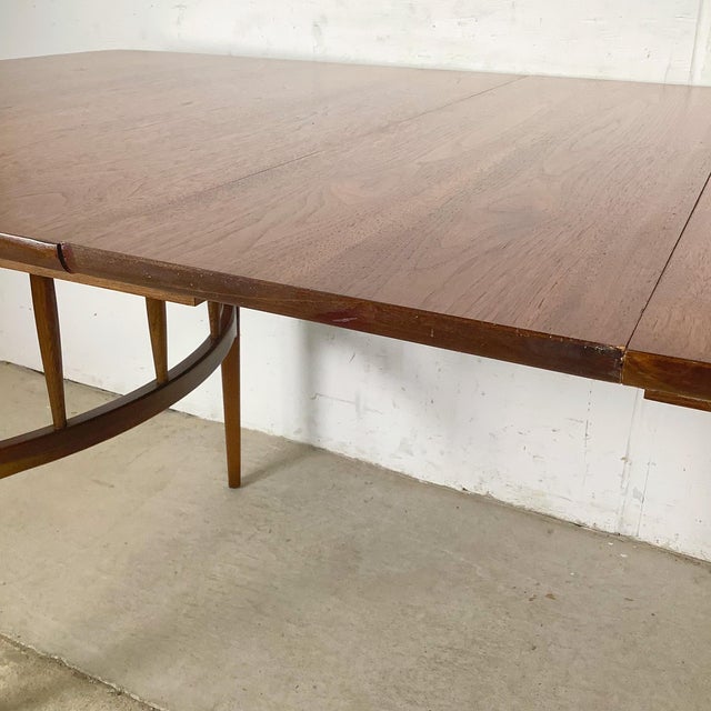 Mid-Century Walnut Extension Dining Table, Sculpted Base For Sale - Image 15 of 18