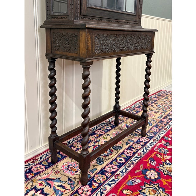 Antique English Oak Jacobean Revival Barley Twist Bookcase Display Cabinet 1900s For Sale - Image 13 of 18