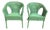 1940s Original Painted Mint Green Wicker Chairs -Pair For Sale