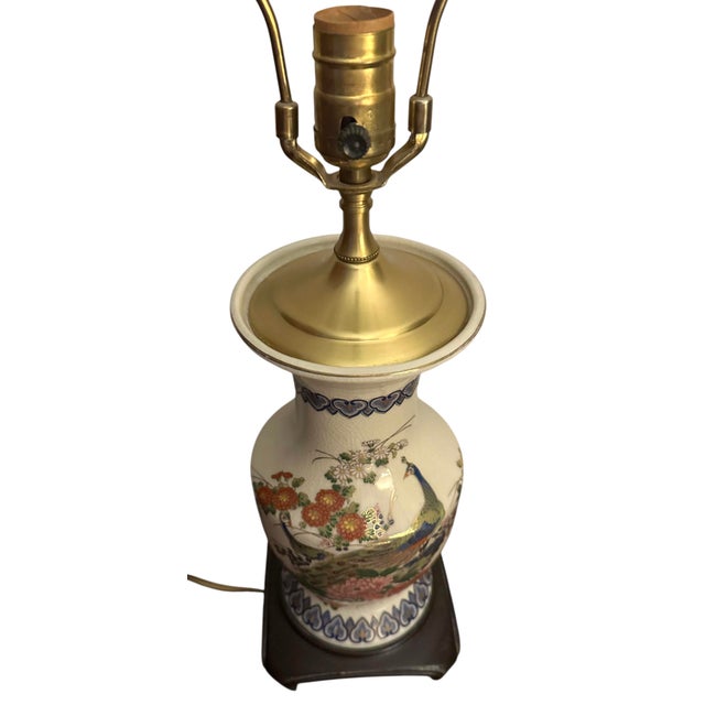 Vintage Porcelain Vase Lamp Titled 'Peacock and Floral Design' by Andrea by Sadek For Sale - Image 11 of 12