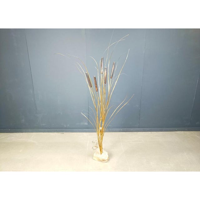 Vintage Brass Cattail Floor Lamp attributed to Daniel Dhaeseleer, 1970s For Sale - Image 12 of 13
