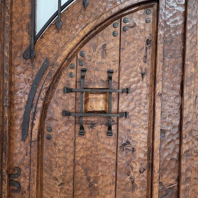 Wood Handcrafted Solid Wood Rustic Exterior Double Door – Custom Mexican Design Made to Order For Sale - Image 7 of 15