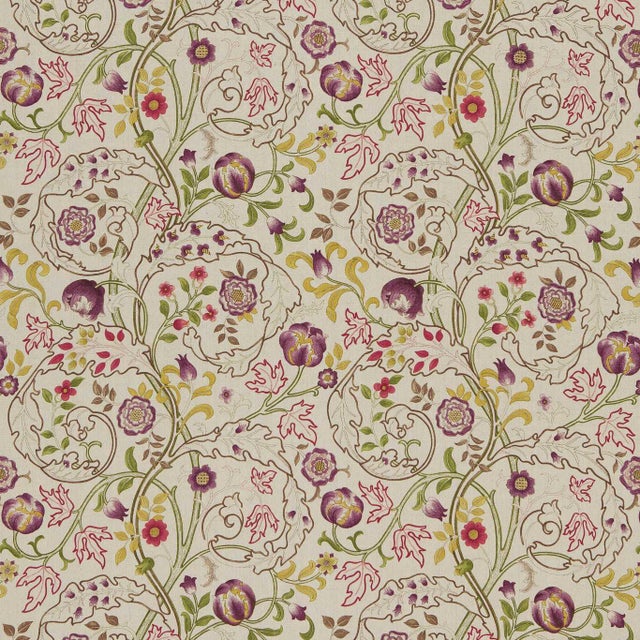 Morris & Co Mary Isobel Fabric in Wine/Linen - a Sample For Sale