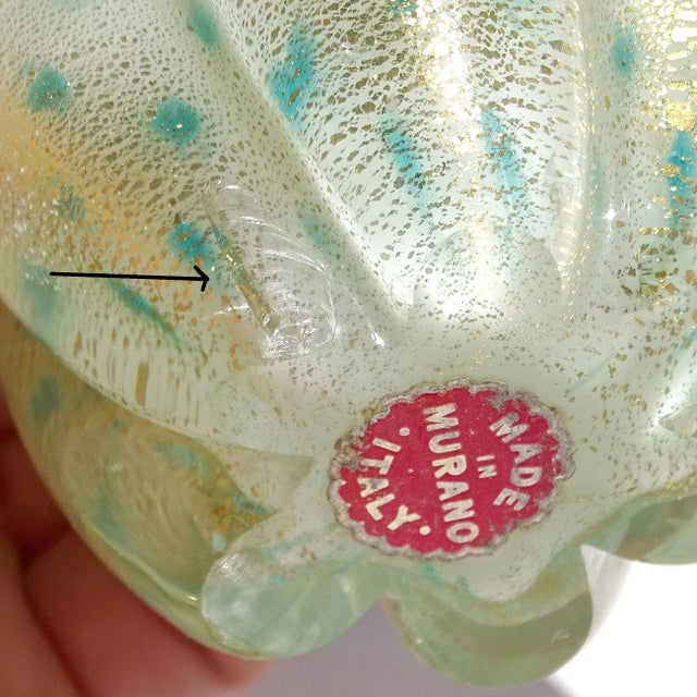 Seguso Murano Gold Flecks Teal Dot Pattern Vintage Italian Art Glass Perfume Atomizer Bottle For Sale - Image 9 of 9