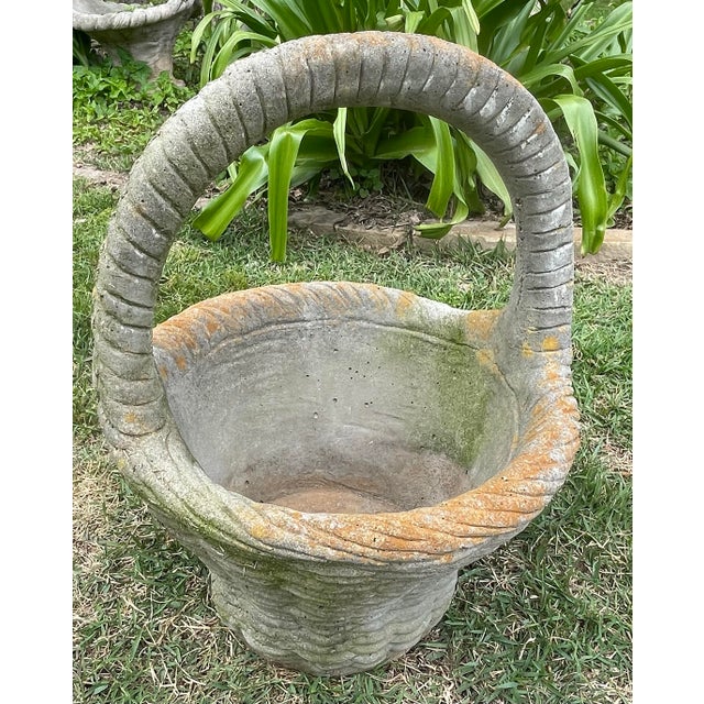 Mid-Century Modern Vintage Concrete Basket Shaped Planter For Sale - Image 3 of 8