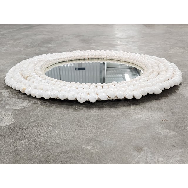 Handcrafted Coastal Style Round Seashell Mirror For Sale - Image 10 of 12