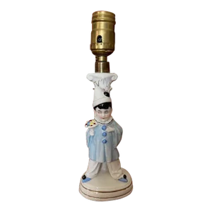 1930's Germany Hand Painted Porcelain Pierrot Figurine Table Lamp