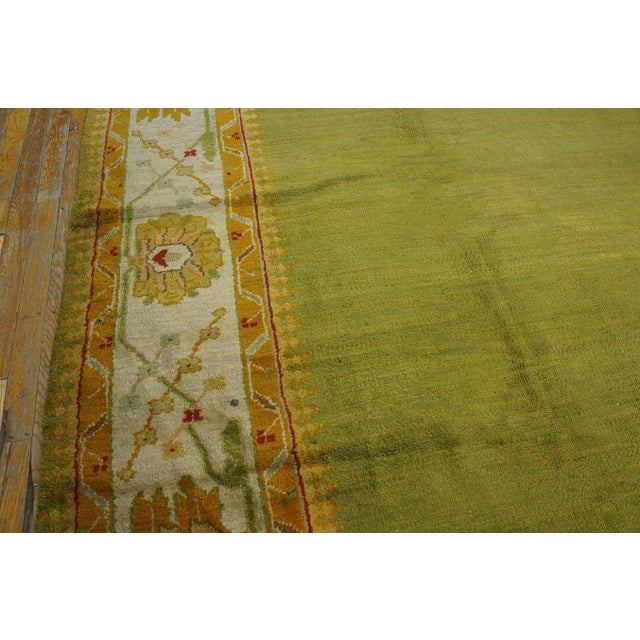 Decorative Green Color & Ivory Border Allover Pattern Antique Turkish Oushak Rug For Sale In New York - Image 6 of 12