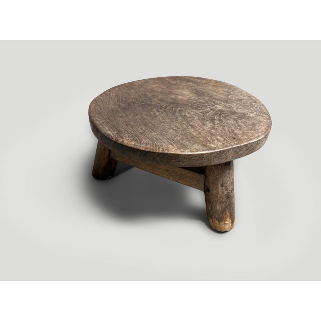 Contemporary Andrianna Shamaris Antique Teak Wood Round Side Table or Stool For Sale - Image 3 of 6