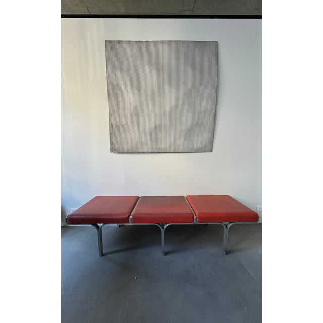 Vintage Three-Seater Model 656 Bench in Orange Imitation Leather by John Behringer, 1960 For Sale - Image 6 of 7