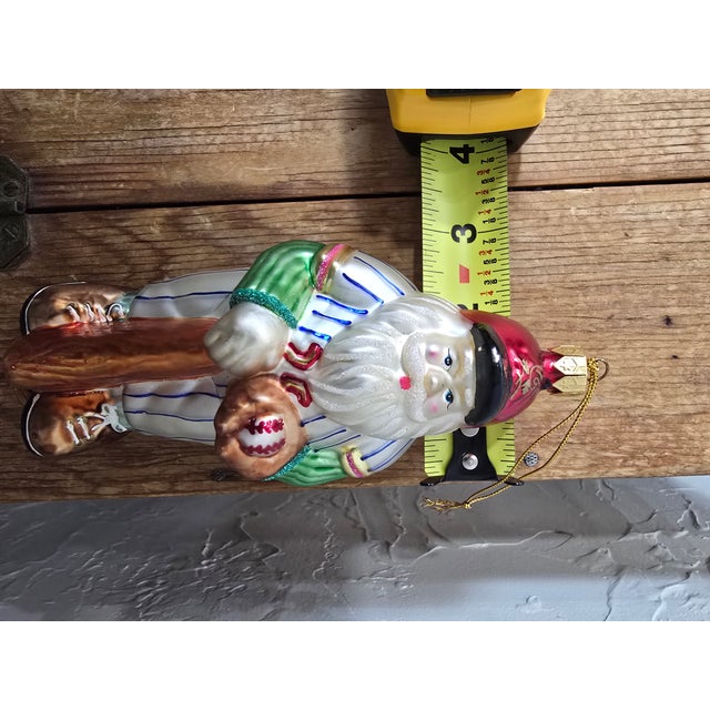 1990s Authentic Inge-Glas Germany Hand-Blown Glass Baseball Santa Ornament For Sale - Image 10 of 10